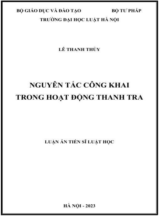Luận án Nguyên tắc công khai trong hoạt động thanh tra