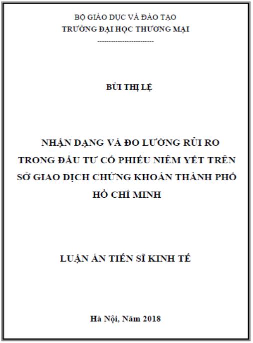 Luận án Nhận dạng và đo lường rủi ro trong đầu tư cổ phiếu niêm yết trên Sở Giao dịch Chứng khoán Thành phố Hồ Chí Minh