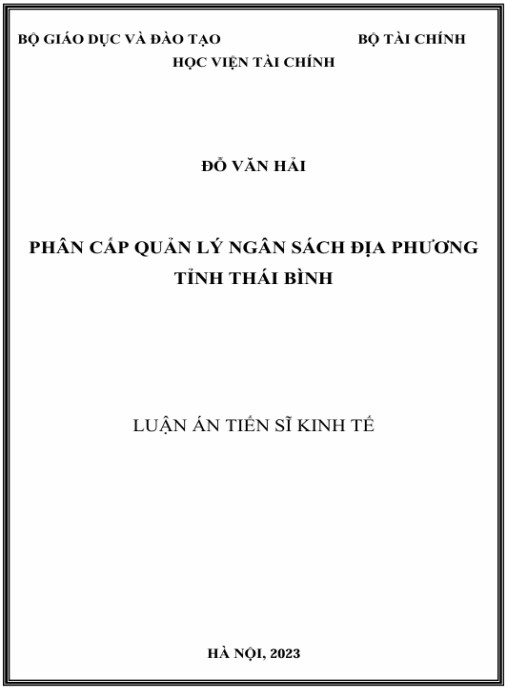 Luận án Phân cấp quản lý ngân sách địa phương tỉnh Thái Bình