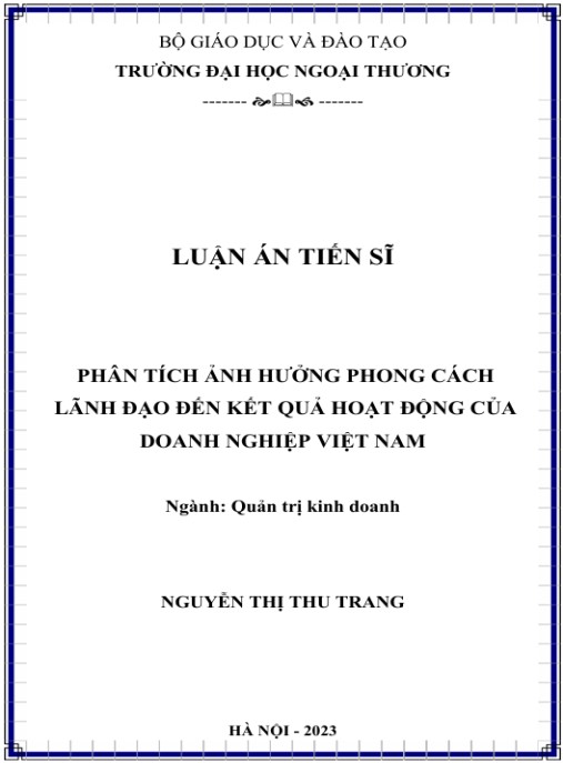 Luận án Phân tích ảnh hưởng phong cách lãnh đạo đến kết quả hoạt động của doanh nghiệp Việt Nam