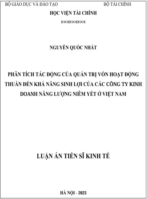 Luận án Phân tích tác động của quản trị vốn hoạt động thuần đến khả năng sinh lợi của các công ty kinh doanh năng lượng niêm yết ở Việt Nam
