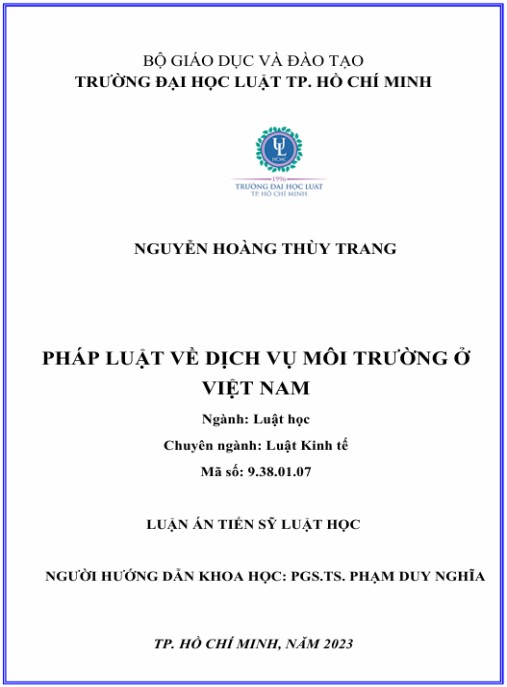 Luận án Pháp Luật Về Dịch Vụ Môi Trường Ờ Việt Nam