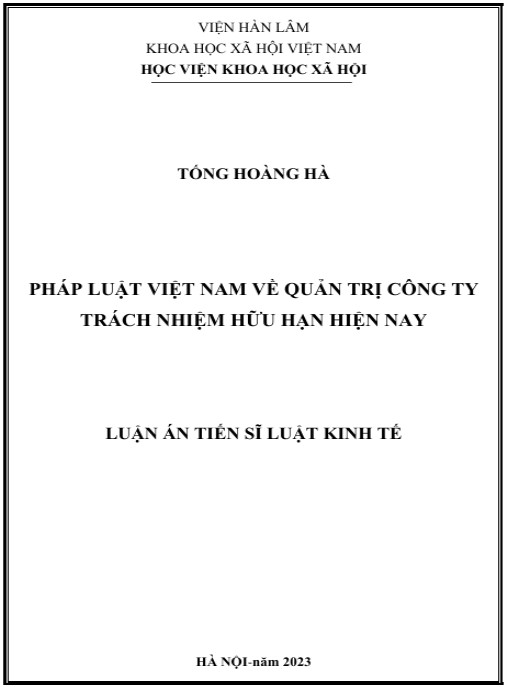 Luận án Pháp luật Việt Nam về quản trị công ty trách nhiệm hữu hạn hiện nay
