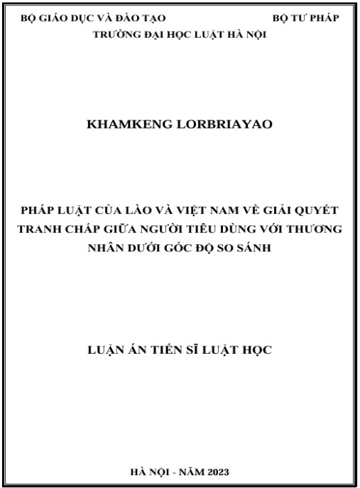 Luận án Pháp luật của Lào và Việt Nam về giải quyết tranh chấp giữa người tiêu dùng với thương nhân dưới góc độ so sánh