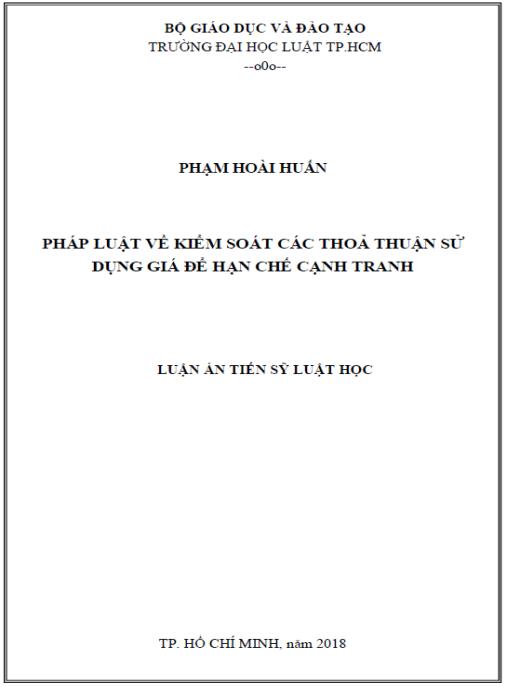 Luận án Pháp luật kiểm soát các thoả thuận sử dụng giá để hạn chế cạnh tranh