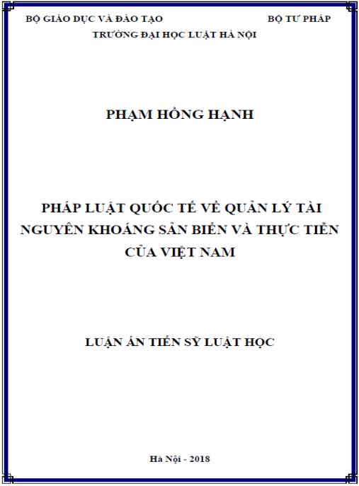 Luận án Pháp luật quốc tế về quản lý tài nguyên khoáng sản biển và thực tiễn của Việt Nam