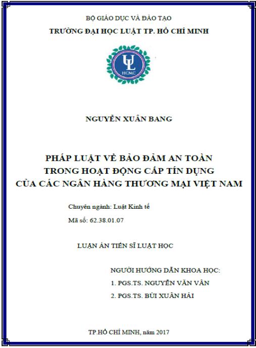 Luận án Pháp luật về bảo đảm an toàn trong hoạt động cấp tín dụng của các ngân hàng thương mại Việt Namo