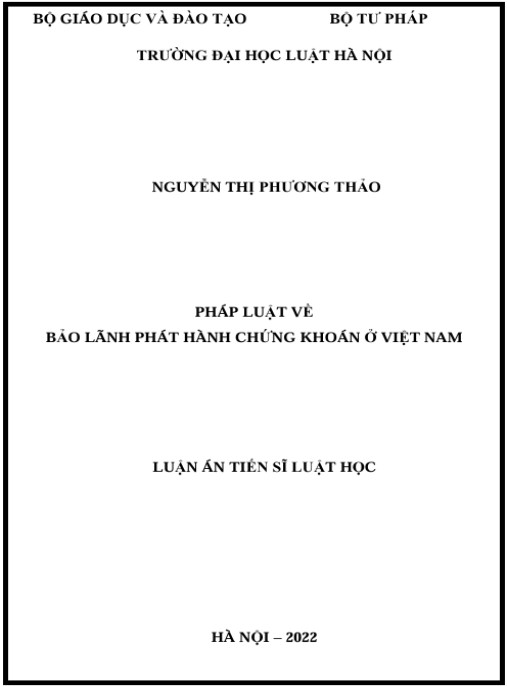 Luận án Pháp luật về bảo lãnh phát hành chứng khoán ở Việt Nam