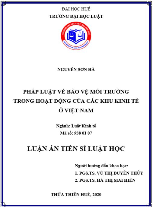 Luận án Pháp luật về bảo vệ môi trường trong hoạt động của các khu kinh tế ở Việt Nam