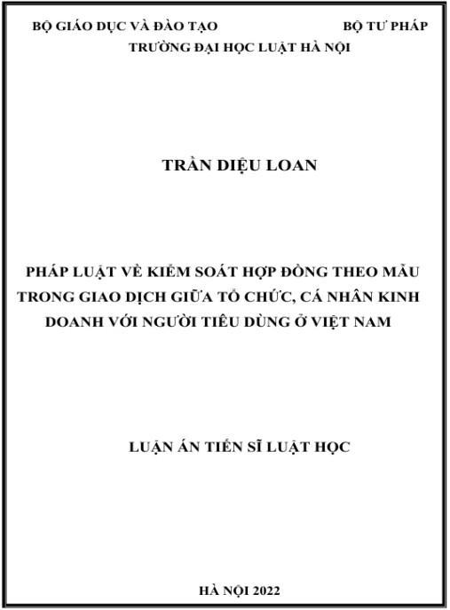 Luận án Pháp luật về kiểm soát hợp đồng theo mẫu trong giao dịch giữa tổ chức, cá nhân kinh doanh với người tiêu dùng ở Việt Nam