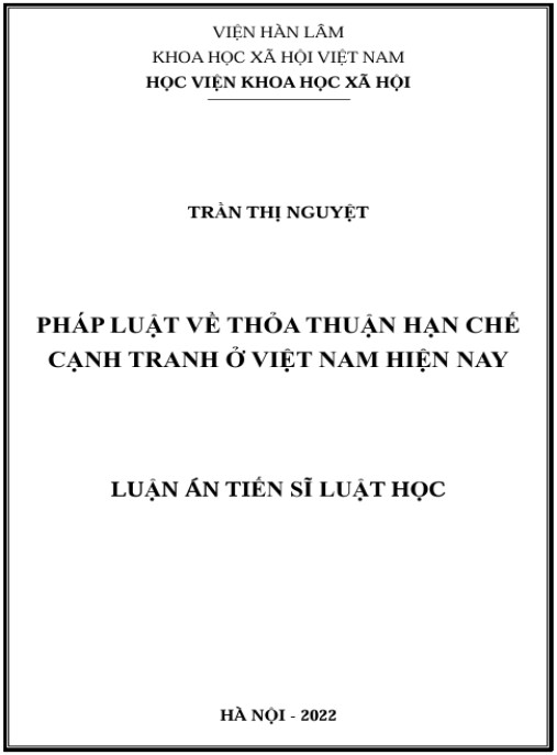 Luận án Pháp luật về thoả thuận hạn chế cạnh tranh ở Việt Nam hiện nay