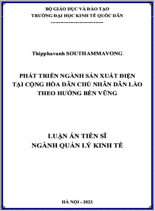 Luận án Phát Triển Ngành Sản Xuất Điện Tại Cộng Hòa Dân Chủ Nhân Dân Lào Theo Hướng Bền Vững