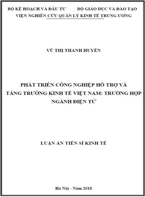 Luận án Phát triển Công nghiệp hỗ trợ và Tăng trưởng kinh tế Việt Nam: Trường hợp ngành điện tử