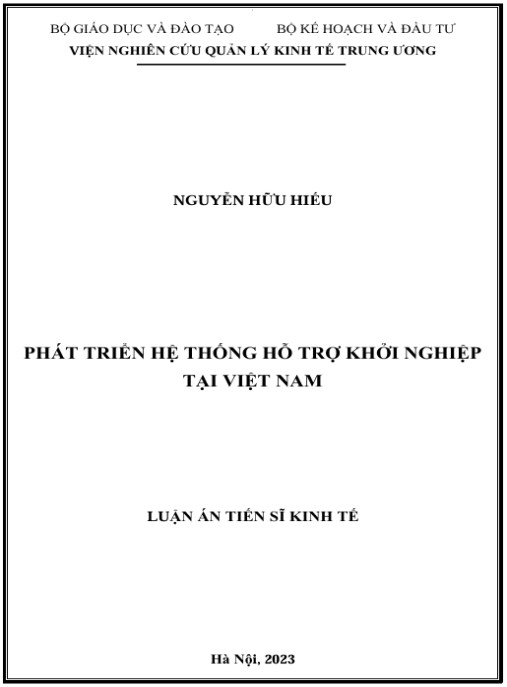 Luận án Phát triển Hệ thống hỗ trợ khởi nghiệp tại Việt Nam