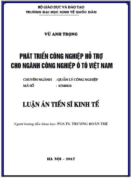 Luận án Phát triển công nghiệp hỗ trợ cho ngành ô tô ở Việt Nam