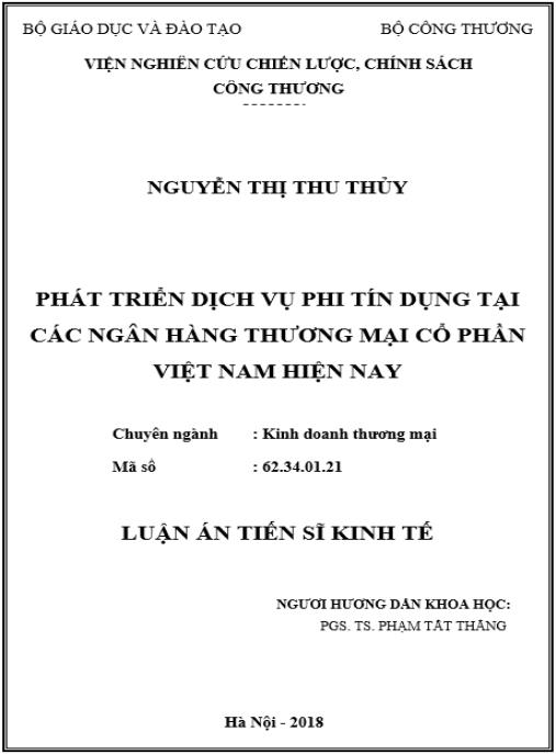 Luận án Phát triển dịch vụ phi tín dụng tại các ngân hàng thương mại cổ phần Việt Nam
