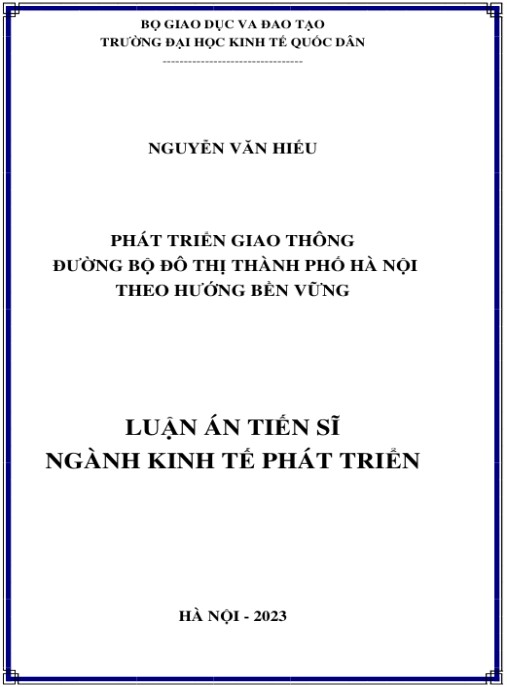Luận án Phát triển giao thông đường bộ đô thị thành phố Hà Nội theo hướng bền vững
