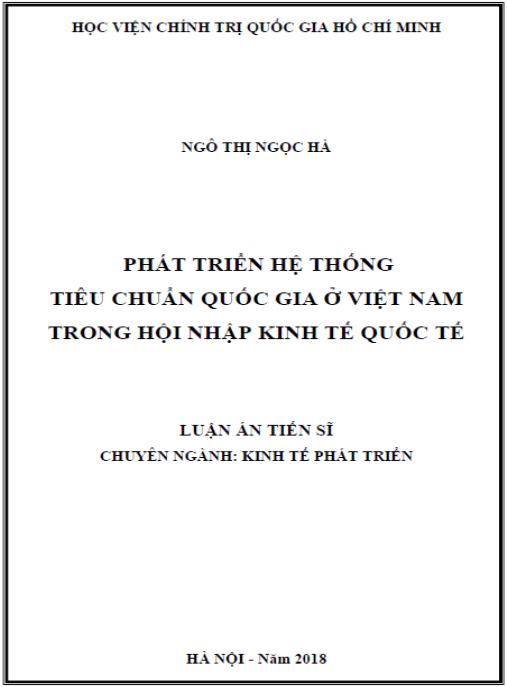 Luận án Phát triển hệ thống tiêu chuẩn quốc gia ở Việt Nam trong hội nhập kinh tế quốc tế