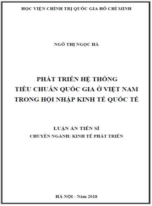 Luận án Phát triển hệ thống tiêu chuẩn quốc gia ở Việt Nam trong hội nhập kinh tế quốc tế