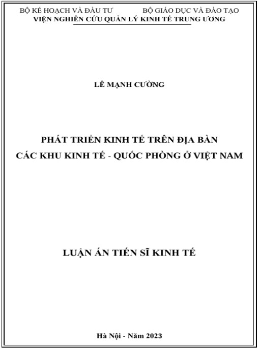 Luận án Phát triển kinh tế trên địa bàn các Khu kinh tế – quốc phòng ở Việt Nam