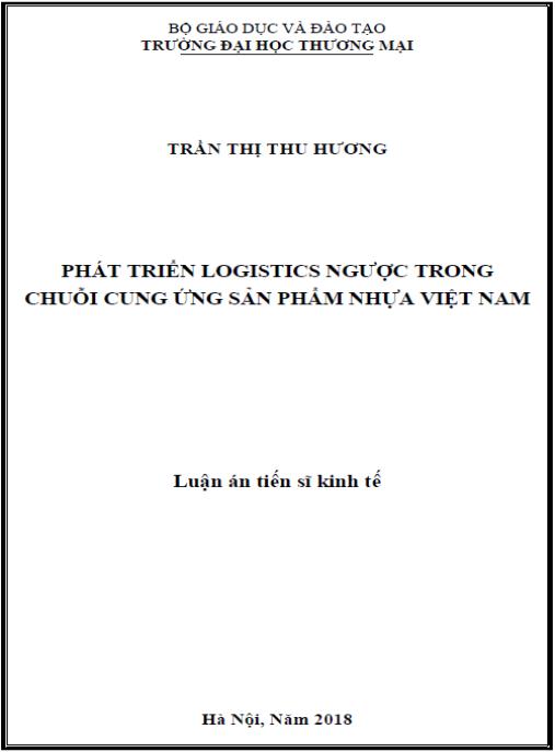 Luận án Phát triển logistics ngược trong chuỗi cung ứng sản phẩm nhựa Việt Nam.