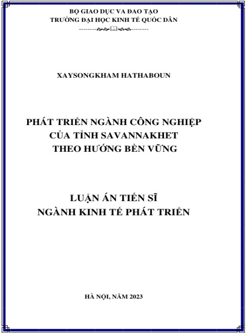 Luận án Phát triển ngành công nghiệp của tỉnh Savannakhet theo hướng bền vững