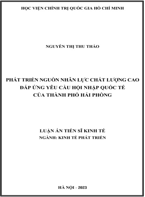 Luận án Phát triển nguồn nhân lực chất lượng cao đáp ứng yêu cầu hội nhập quốc tế của thành phố Hải Phòng