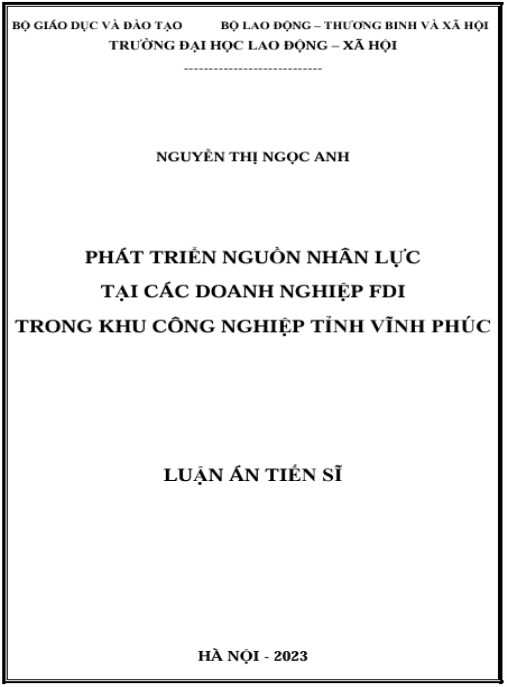 Luận án Phát triển nguồn nhân lực tại các doanh nghiệp FDI trong khu công nghiệp tỉnh Vĩnh Phúc