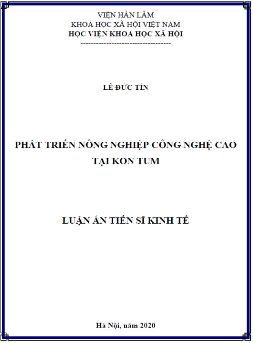 Luận án Phát triển nông nghiệp công nghệ cao tại Kon Tum
