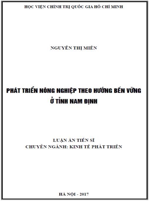 Luận án Phát triển nông nghiệp theo hướng bền vững ở tỉnh Nam Định