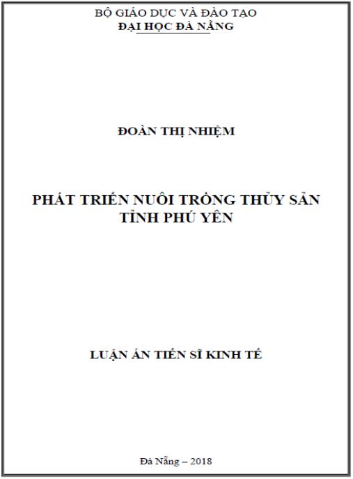 Luận án Phát triển nuôi trồng thủy sản tỉnh Phú Yên