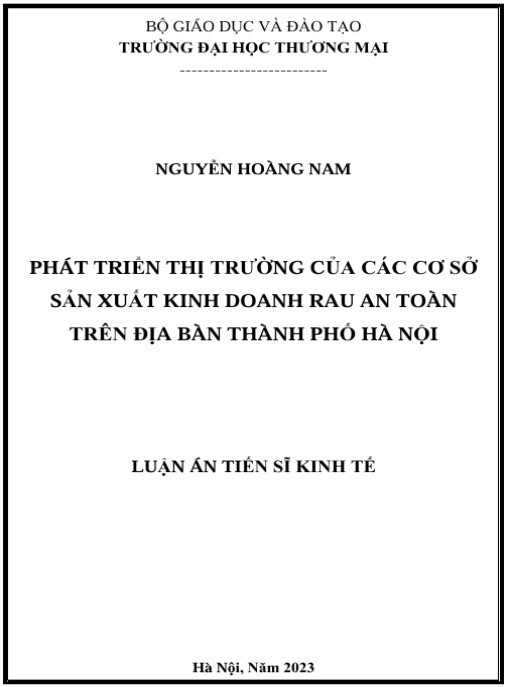 Luận án Phát triển thị trường của các cơ sở sản xuất kinh doanh rau an toàn trên địa bàn thành phố Hà Nội