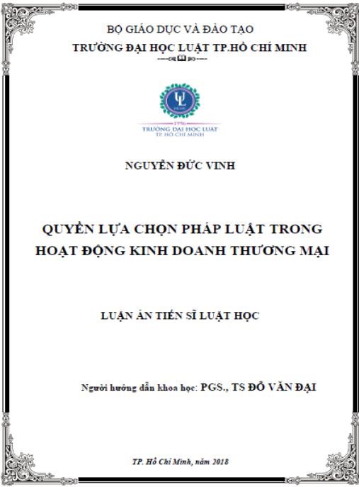 Luận án QUYỀN LỰA CHỌN PHÁP LUẬT TRONG HOẠT ĐỘNG KINH DOANH THƯƠNG MẠI