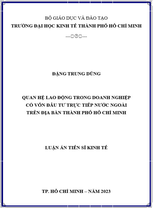 Luận án Quan hệ lao động trong doanh nghiệp có vốn đầu tư trực tiếp nước ngoài trên địa bàn thành phố Hồ Chí Minh
