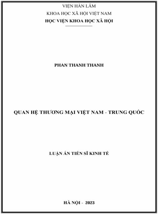 Luận án Quan hệ thương mại Việt Nam – Trung Quốc