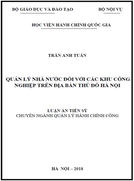 Luận án Quản lý Nhà nước đối với khu công nghiệp trên địa bàn Thủ đô Hà Nội