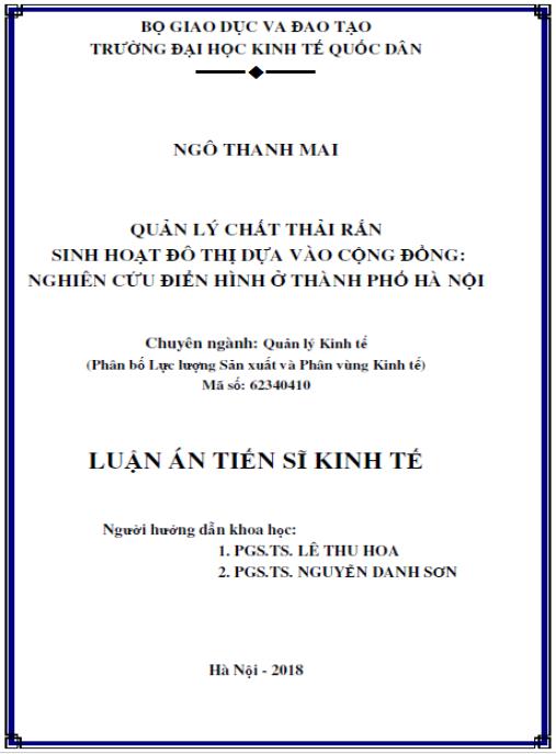 Luận án Quản lý chất thải rắn sinh hoạt đô thị dựa vào cộng đồng: Nghiên cứu điển hình ở Thành phố Hà Nội