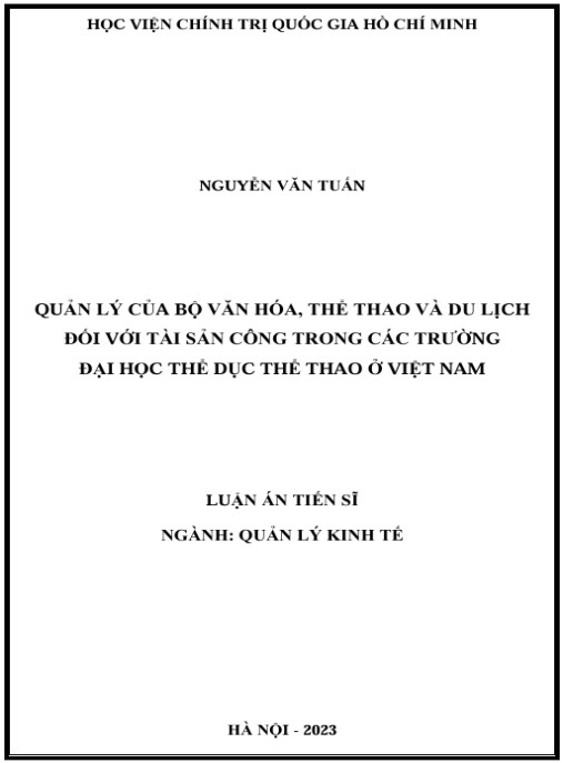 Luận án Quản lý của Bộ Văn hóa, Thể thao và Du lịch đối với tài sản công trong các trường đại học thể dục thể thao ở Việt Nam
