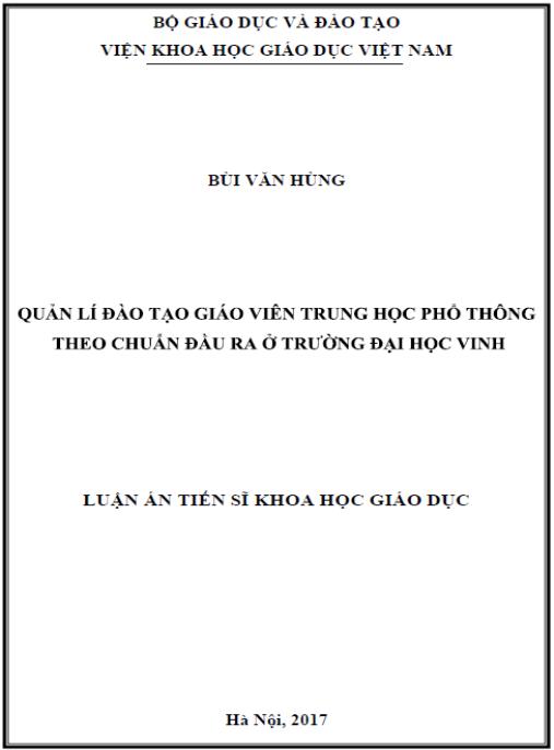 Luận án Quản lý đào tạo giáo viên trung học phổ thông theo chuẩn đầu ra ở trường Đại học Vinh