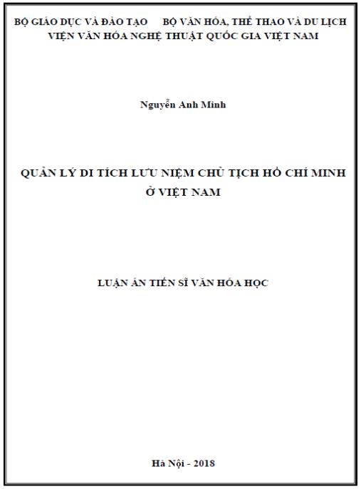 Luận án Quản lý di tích lưu niệm Chủ tịch Hồ Chí Minh ở Việt Nam