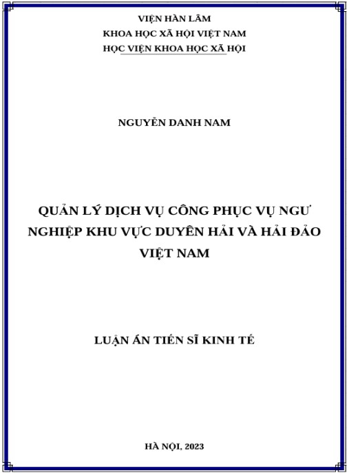 Luận án Quản lý dịch vụ công phục vụ ngư nghiệp khu vực duyên hải và hải đảo Việt Nam