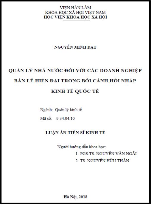 Luận án Quản lý nhà nước đối với các doanh nghiệp bán lẻ hiện đại trong bối cảnh hội nhập