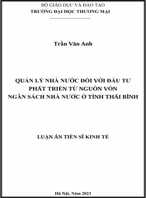 Luận án Quản lý nhà nước đối với đầu tư phát triển từ nguồn vốn ngân sách nhà nước ở tỉnh Thái Bình