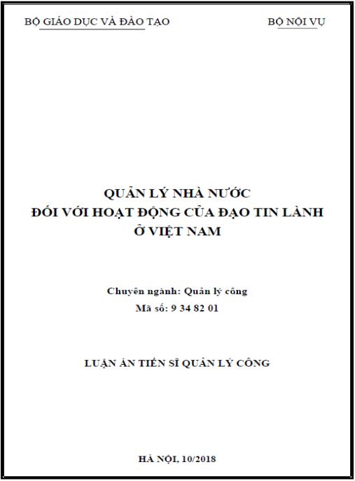 Luận án Quản lý nhà nước đối với hoạt động của đạo Tin lành ở Việt Nam