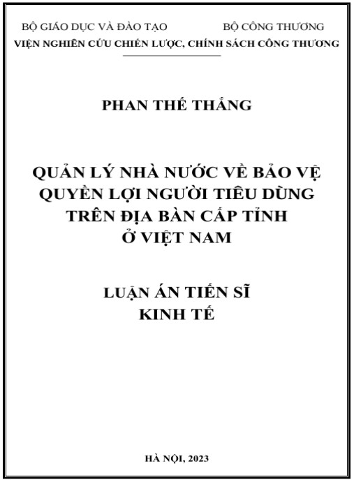 Luận án Quản lý nhà nước về bảo vệ quyền lợi người tiêu dùng trên địa bàn cấp tỉnh ở Việt Nam