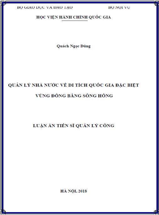 Luận án Quản lý nhà nước về di tích quốc gia đặc biệt vùng đồng bằng sông Hồng
