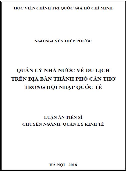 Luận án Quản lý nhà nước về du lịch trên địa bàn thành phố Cần Thơ trong hội nhập quốc tế