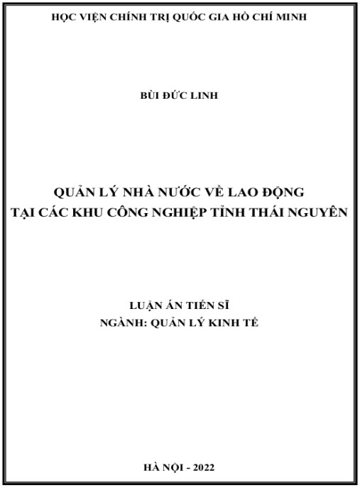 Luận án Quản lý nhà nước về lao động tại các khu công nghiệp tỉnh Thái Nguyên