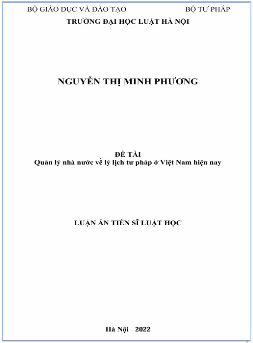 Luận án Quản lý nhà nước về lý lịch tư pháp ở Việt Nam hiện nay