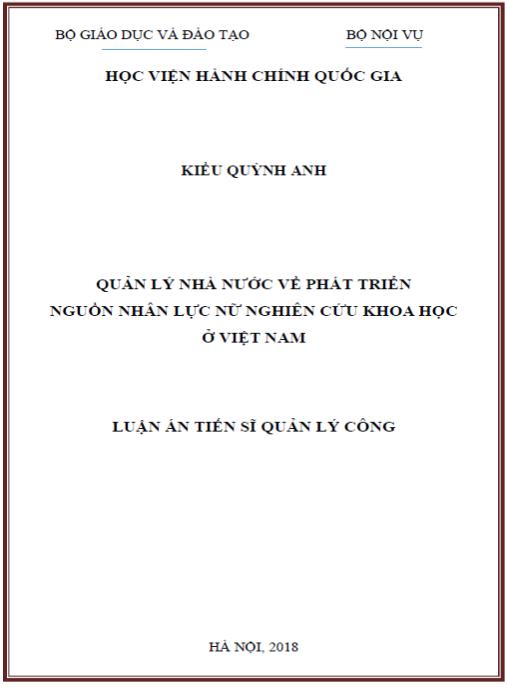Luận án Quản lý nhà nước về phát triển nguồn nhân lực nữ nghiên cứu khoa học ở Việt Nam